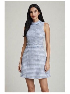Eliza J Sleeveless Blue Houndstooth Tweed Dress